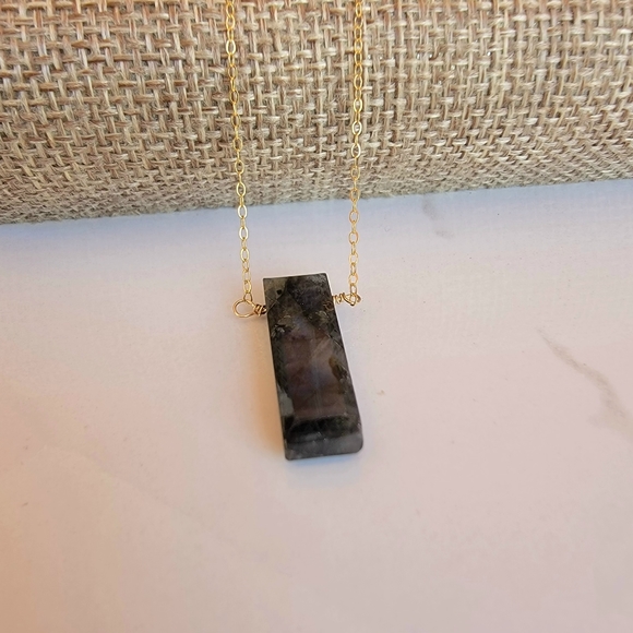Labradorite Necklace Minimalist Crystal Gemstone Bar - Picture 2 of 7